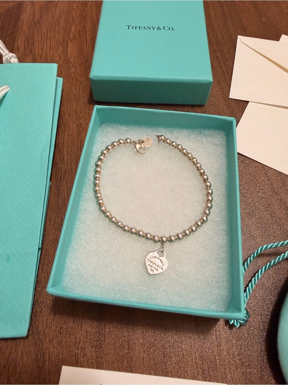 Tiffany & Co. Return to Tiffany Heart Tag 4mm Bead Bracelet Sterling Silver 7” - Picture 5 of 10